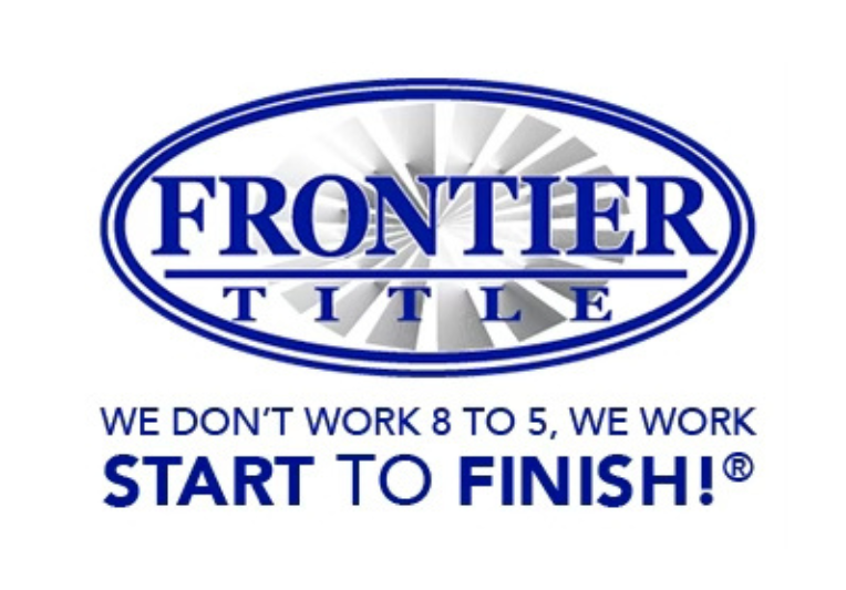 Logo: Blue words, Frontier Title, We don't work 8 to 6, we work start to finish.