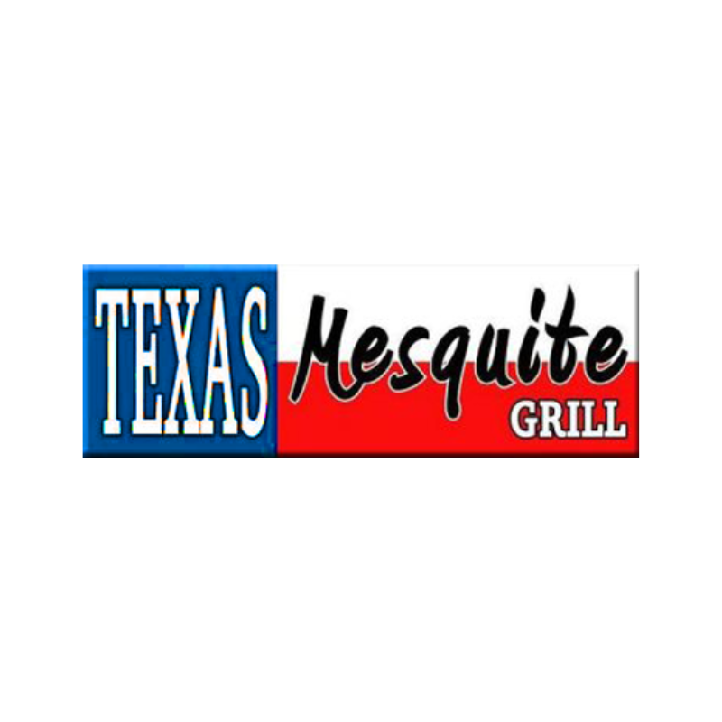 Logo: Texas flag with words Texas Mesquite Grill on it.